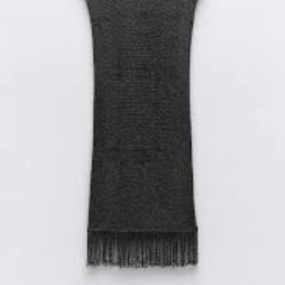 Women's Zara Knit Midi Metallic Black Silver V-Neck Dress Fringe Bottom Size S - Picture 4 of 14
